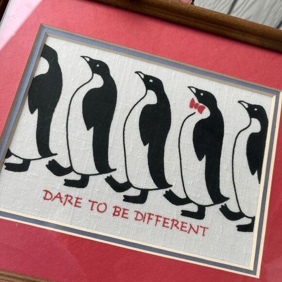 Dare to Be Different Penguin Framed Fabric Art Decor Print - 11×9 - Picture 7 of 11